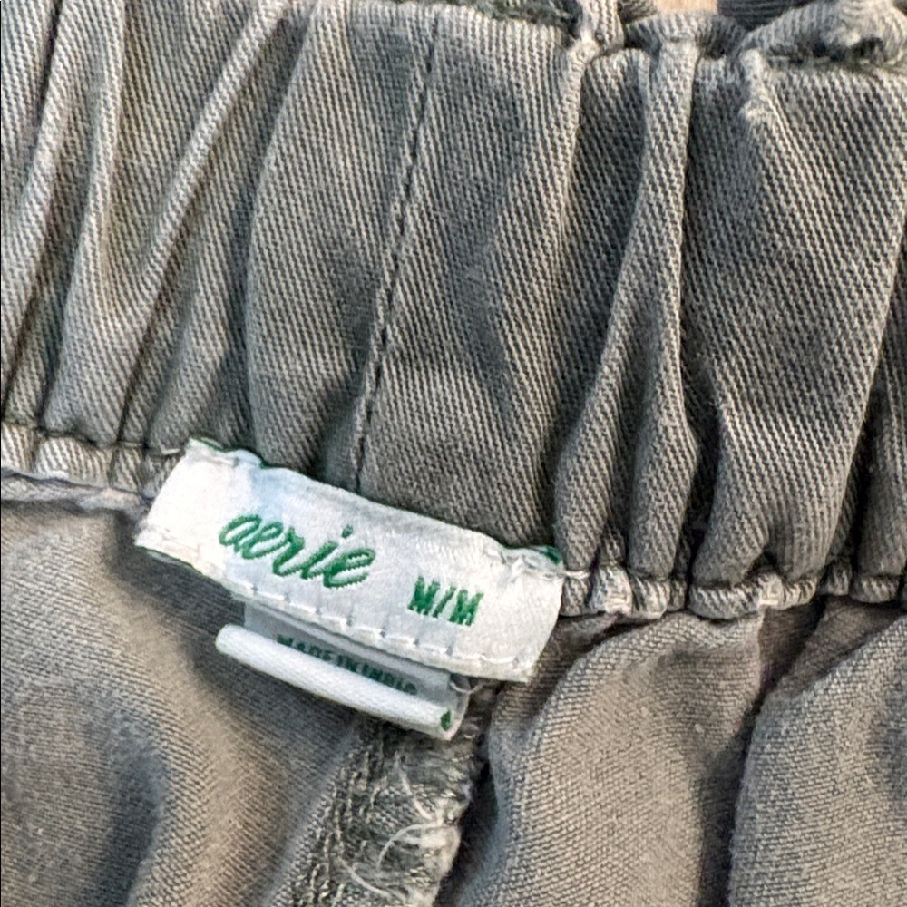 AERIE high waisted tie waist utility style shorts size medium olive green cotton - Picture 2 of 5